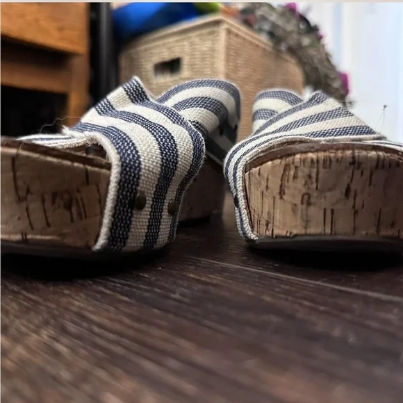 Navy Striped Wedge Sandals with Cork - Picture 5 of 8